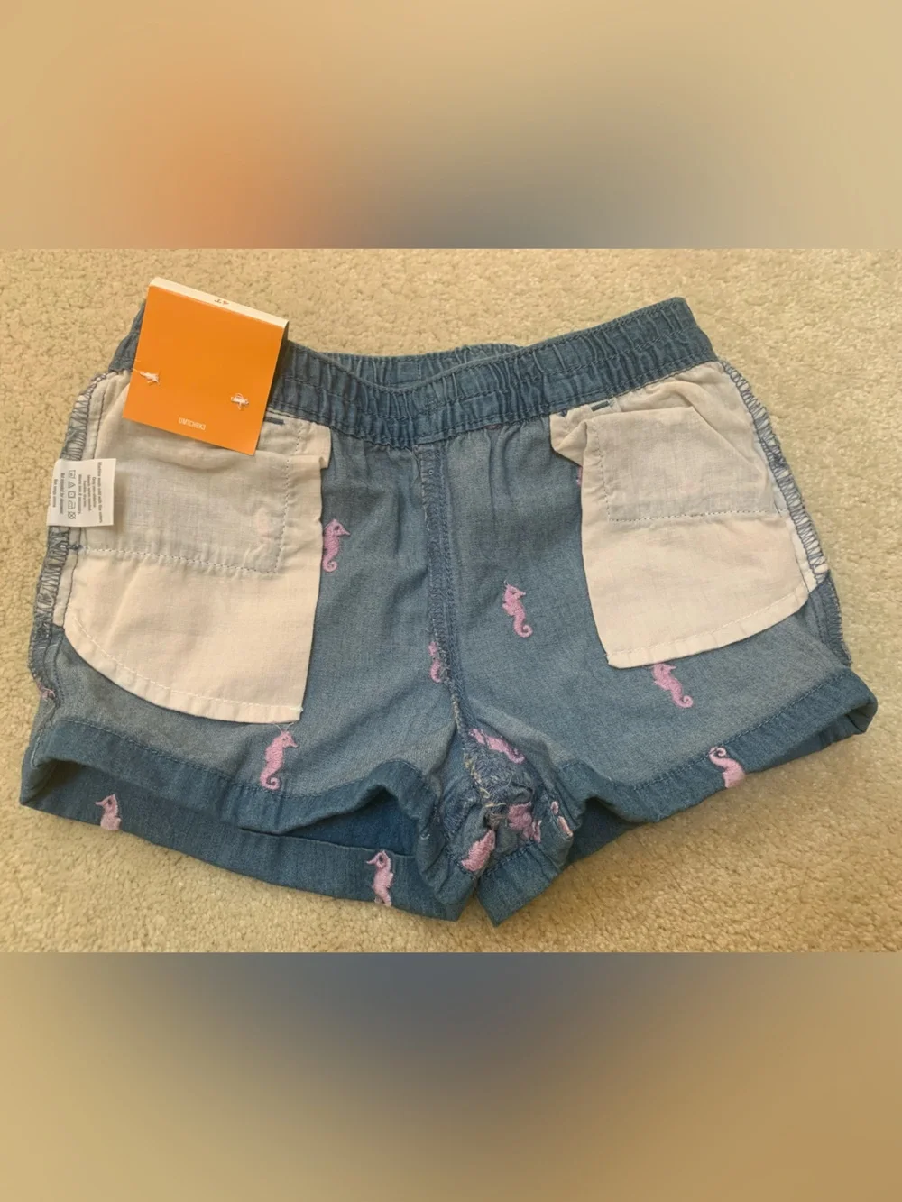 Gymboree Girls Floral White Tropical Shorts & Blue Denim Seahorse Shorts Set